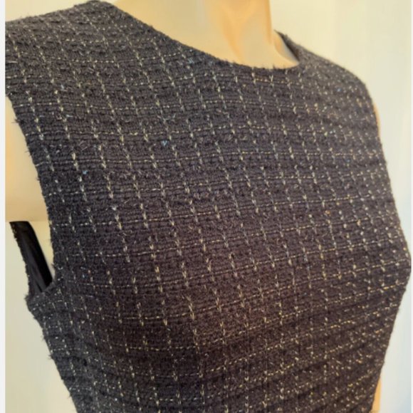 ST JOHN METALLIC EYELASH KNIT TWEED BLACK GOLD SHIMMER DRESS sz 10 - Picture 7 of 9
